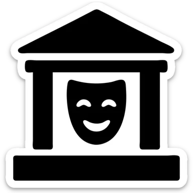 cultural building, classic theater, black fill, concise silhouette, urban theme, uniform line thickness sticker