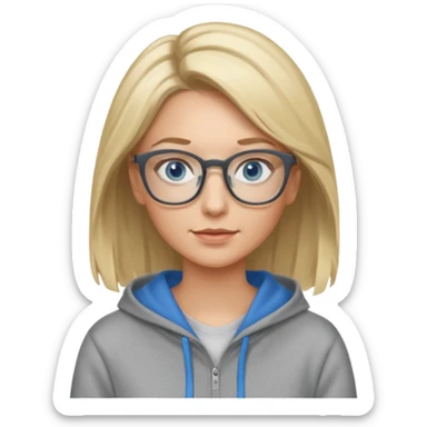 a woman, blonde highlights in hair, glasses and blue eyes. teacher, with a hoodie on and hair longer than shoulders, mid 30s  sticker
