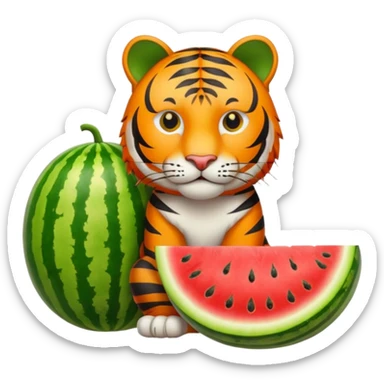 tiger sitting beside a watermelon sticker