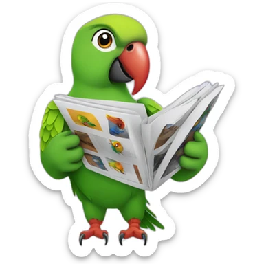 parrot with a magazine sticker
