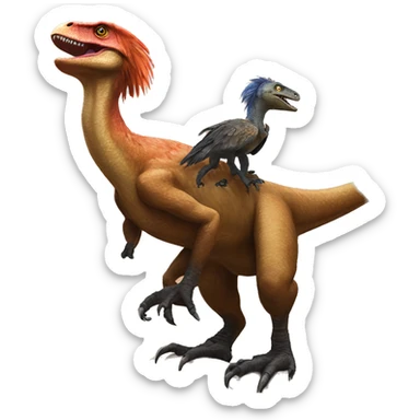 A feathered utahraptor riding another feathered Utahraptor sticker