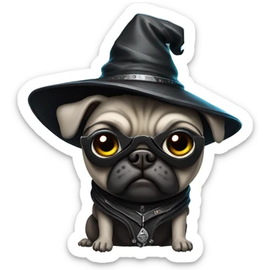cyberpunk pug wearing a black wizard's hat sticker
