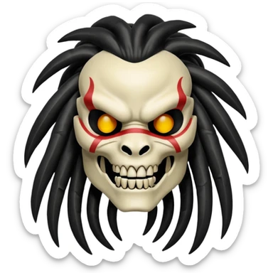 smiling bone predator from movie predator with rasta black hair sticker