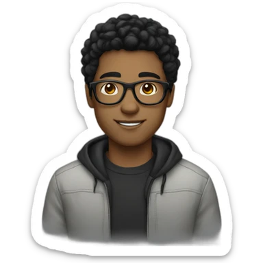 Boy black hair black glasses fair skin sticker