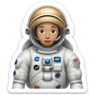 Cinematic Realistic mystery Astronaut visor down hiding face– A highly detailed depiction of an astronaut in a state-of-the-art space suit, floating weightlessly in the vast expanse of space. The reflective visor hides the face so we do not see the astronauts face, while intricate suit details and soft lighting create an immersive sense of realism. sticker