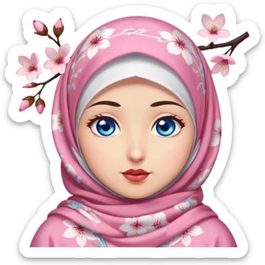 Turkish beautiful finish Konya girl blue eyes with cherry blossom floral hijab islamic dress and with yummy Drooling face sticker