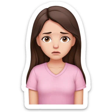 Very long hair Brunette with peachy skin worried with baby pink shirt  sticker