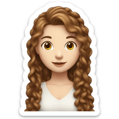 girl with weavy brown hair and white skin, saying hi sticker