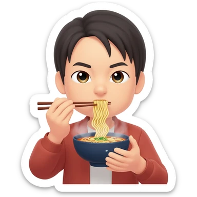 Japanese with slanted eyes eating noodles sticker