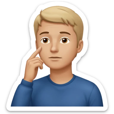 white guy looks up, stands sideways, puts hand to chin, thinks sticker