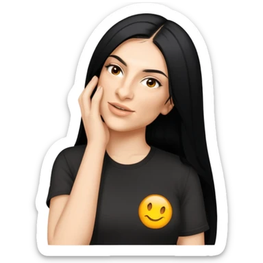 female, black shirt, long black hair sticker