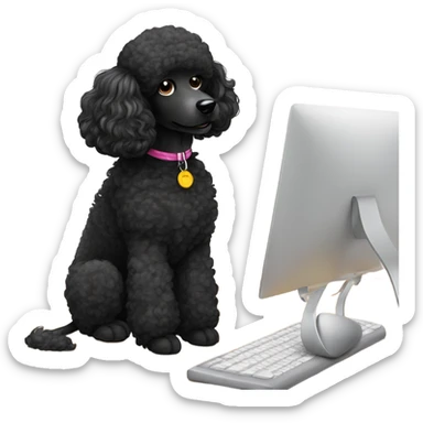 Black poodle listening to call sticker