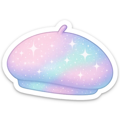 girly sparkling pastel beret, soft colors, no background sticker