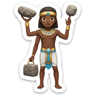 fullbody ancient Egyptian worker with simple headband carrying a rock block sticker
