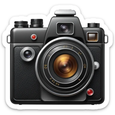 Hyperrealistic, insane detail, 8k, isolated, still life, vintage camera, detailed lens, flash effect, photography-themed. No emoji icons, no emoji faces, no human figures  sticker