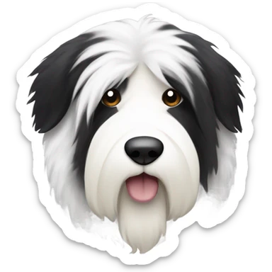 Half white half black old English sheepdog face where left half is white sticker
