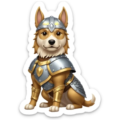 valorous Viking dog in Valhalla, detailed armor, heroic pose, glowing sky sticker