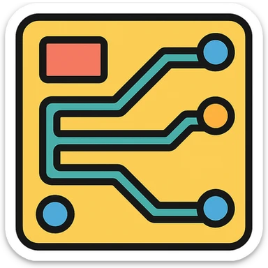 stylized circuit board, electronics engineering concept, color outline icon style sticker