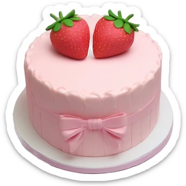 Light Pink strawberries and cream birthday cake with in bow sticker