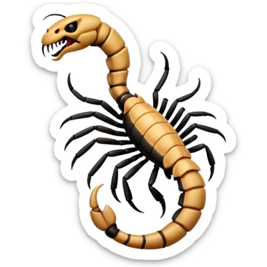 A 3D cartoon scorpion tattoo on a forearm, black ink, detailed stinger and claws, soft lighting, Memoji-style realism. sticker