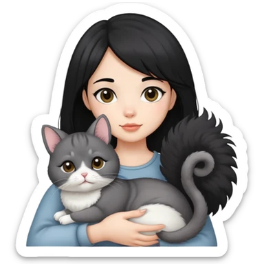 black hair girl with Chinchilla cat sticker