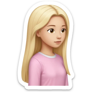 girl in light pink clothes, blonde with long straight hair, side view sticker