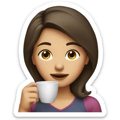 brunette drinking out of a small cup sticker