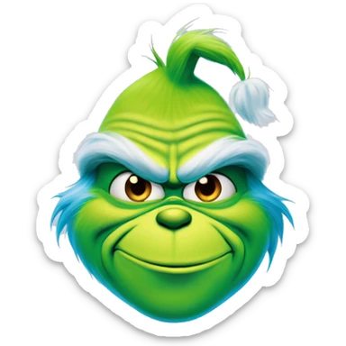 the grinch, dyed blue, with a smirk sticker