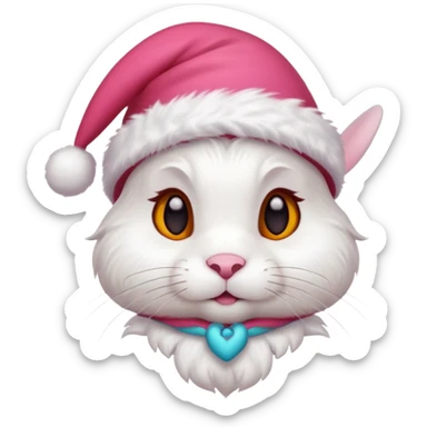 white rabbit in christmas hat sticker