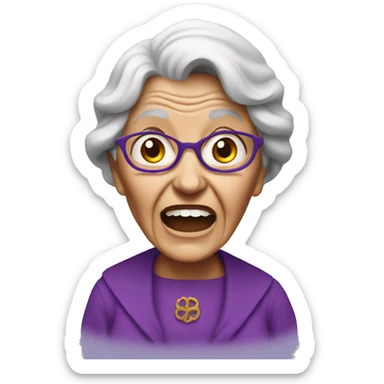An old woman dressed entirely in purple screams  sticker