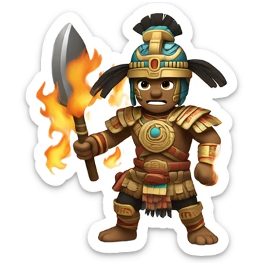 Mayan warriors in battle for temple with fire  sticker