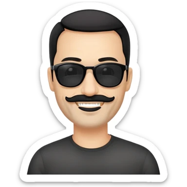 đàn ông 50 tuổi, da trắng, có râu ria đen. đeo kính đen, tóc đen ngắn, cười mỉm sticker