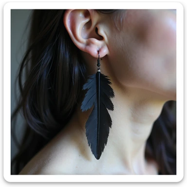realistic goth earrings, black feather, soft and delicate, ethereal gothic sticker