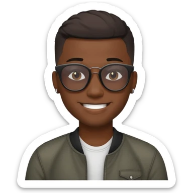 new york, cool young black guy with dark shades, fade haircut, cool smile sticker