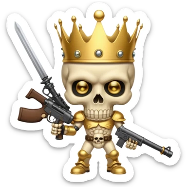 Golden skull with crown now make it with a worrior sowrd with a skull body whith a target on one of his eyes and a big gun sticker