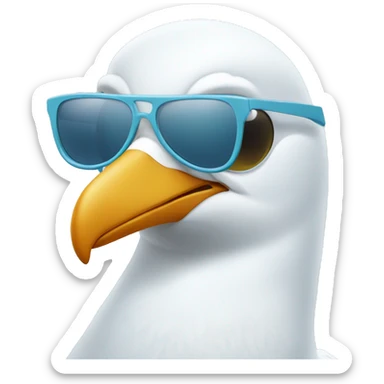 seagull wearing sunglasses with light blue background  sticker