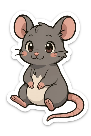 cute anime style rat, adorable expression, clean lines, stylish, no objects or background, just the rat sticker