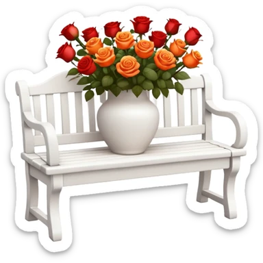 White bench with a romantic lush warm-colored flower vase on top sticker