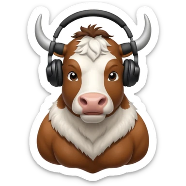 strong cow wearing black headphones sticker