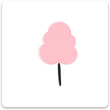fluffy pastel pink cotton candy on a paper stick, soft and whimsical sticker