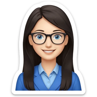 long dark hair, blue eyes, glasses teacher female sticker
