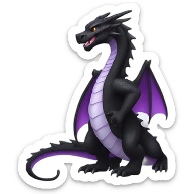 black dragon with a white neck and underside, a purple stripe and purple eyes. sticker