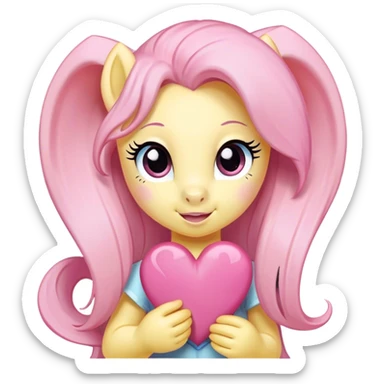 Fluttershy from my little pony blushing and holding a pink heart  sticker