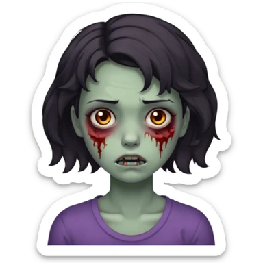 Zombie girl with bruises, she has a dark short wavy hair, she has a tired expression and dark eyes, she has dark circles too sticker