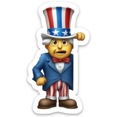 Uncle Sam with pitiful eyes holds a sign at full height waist photorealistic serious sticker