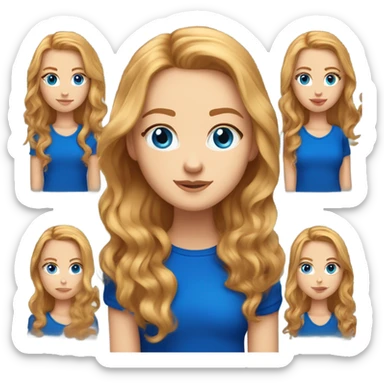 Hair down and blown out middle part Strawberry blonde girl with blue eyes light skin wearing a royal blue shirt  sticker
