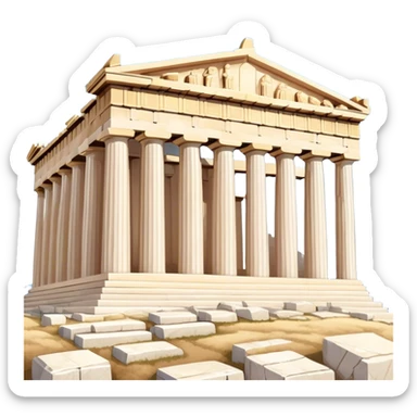 Cinematic Realistic Acropolis Landmark Emoji, showing the Parthenon standing proudly atop the Acropolis hill, with its marble columns glowing under the warm Athenian sunlight against a blue sky. sticker