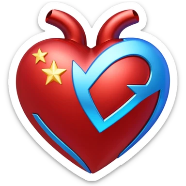 A sci-fi red 3D heart with a bright blue star inside sticker