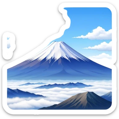 Cinematic Realistic Mount Fuji Landscape Emoji, depicted with the iconic snow-capped peak set against a serene sky rendered with lifelike textures and breathtaking, natural lighting. sticker