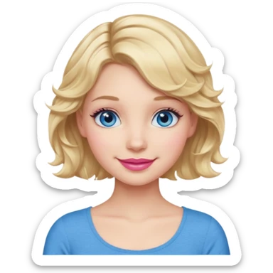 Girl Blonde short wavy hair,  blue eyes, cute blue top, long lashes, pink lips, smiling, 💁🏻‍♀️  sticker